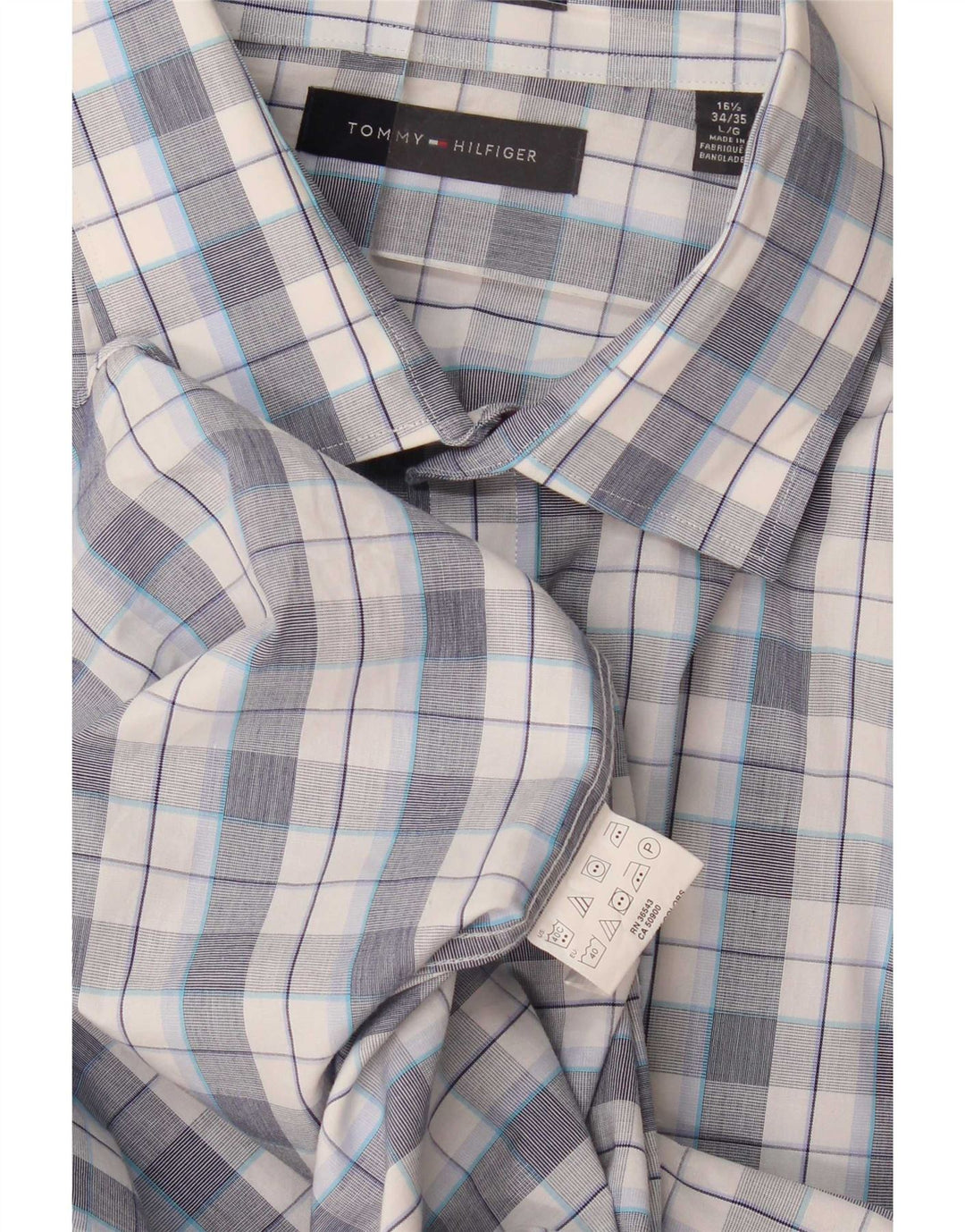 Tommy Hilfiger Mens Shirt Size 16 1/2 Large Blue Check