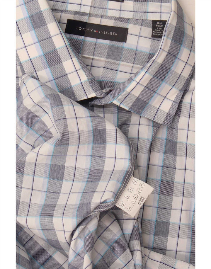 Tommy Hilfiger Mens Shirt Size 16 1/2 Large Blue Check