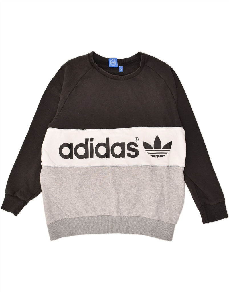 ADIDAS Mens Graphic Sweatshirt Jumper UK 14 Large  Grey Colourblock Cotton | Vintage Adidas | Thrift | Second-Hand Adidas | Used Clothing | Messina Hembry 