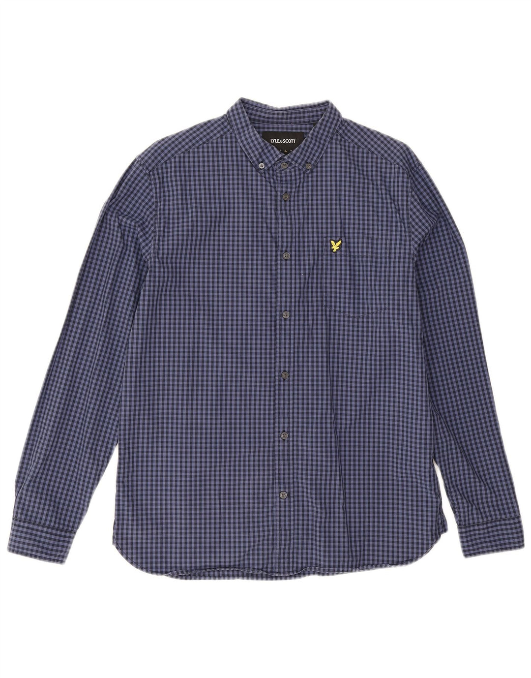 Lyle & Scott Mens Shirt Large Navy Blue Gingham Cotton