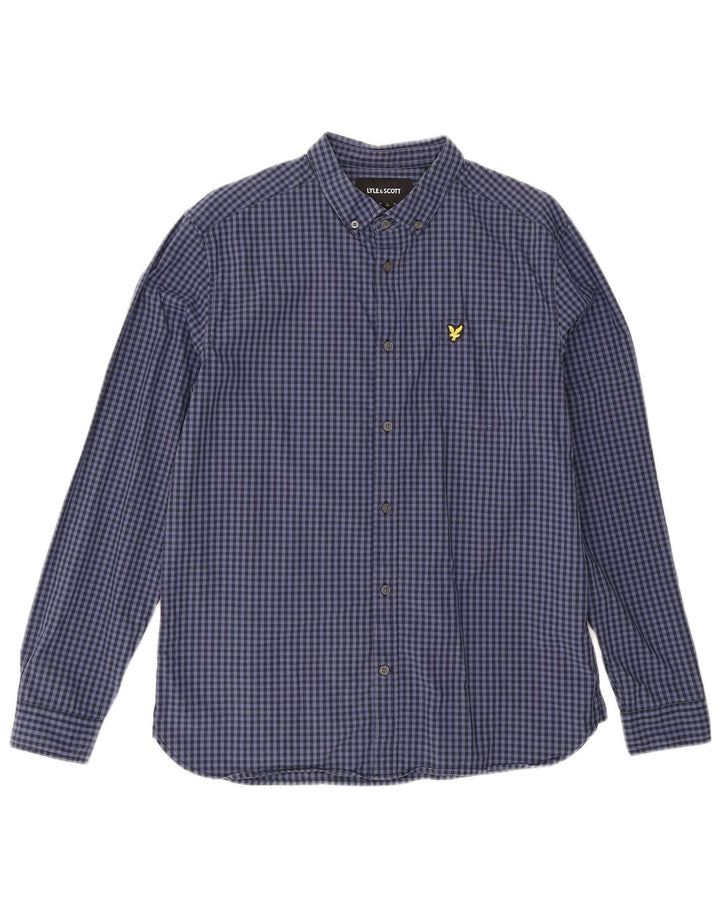 Lyle & Scott Mens Shirt Large Navy Blue Gingham Cotton