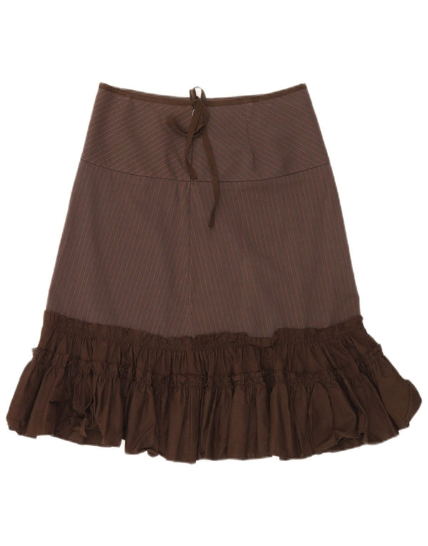 Zara Womens A-Line Skirt Small W26 Brown Pinstripe Cotton