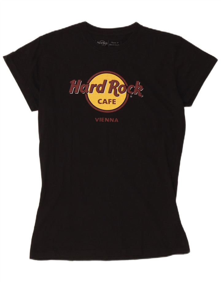 HARD ROCK CAFE Womens Vienna Graphic T-Shirt Top UK 14 Large Black Cotton