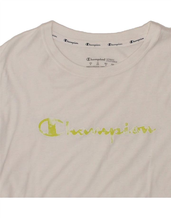 CHAMPION Womens Crop Graphic T-Shirt Top UK 14 Medium White Polyester Vintage Champion and Second-Hand Champion from Messina Hembry 