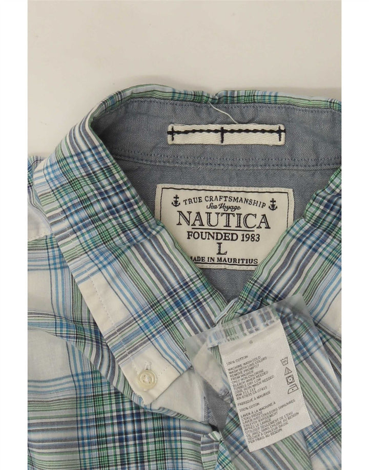 Nautica Mens Shirt Large Blue Check Cotton