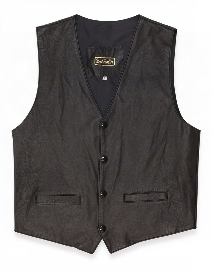 Vintage Mens Leather Waistcoat Large Black