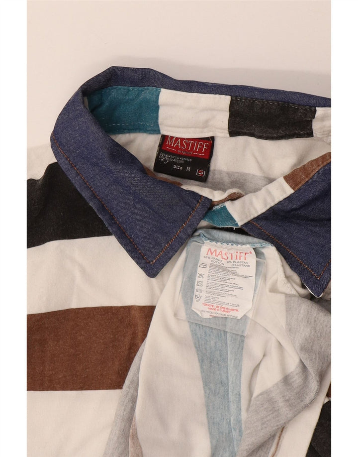 Vintage Mens Rugby Polo Shirt Medium Multicoloured Striped Cotton
