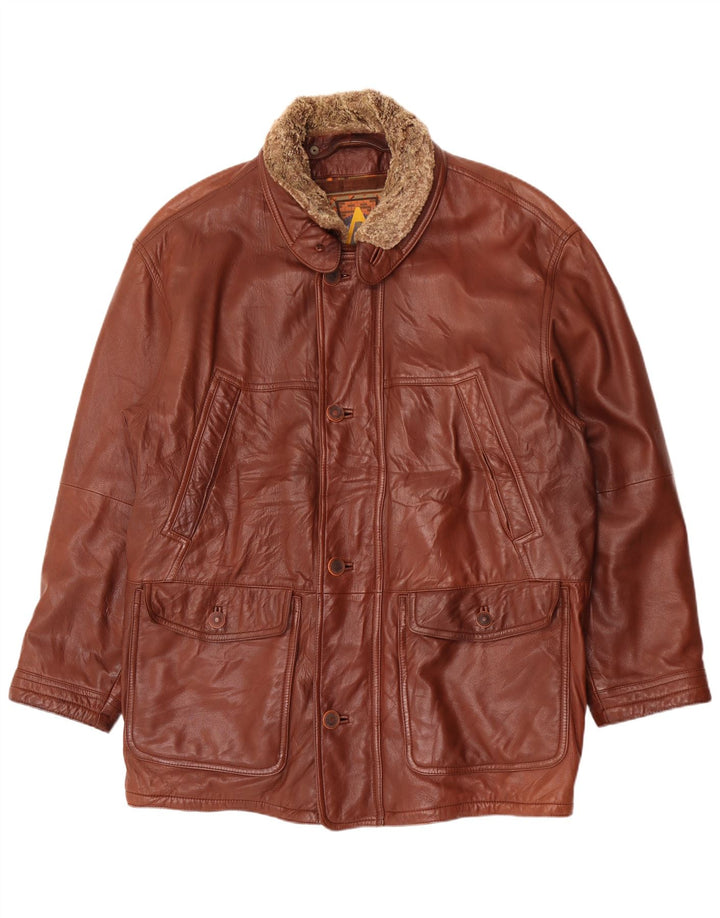 Nivola Mens Leather Coat UK 42 XL Brown