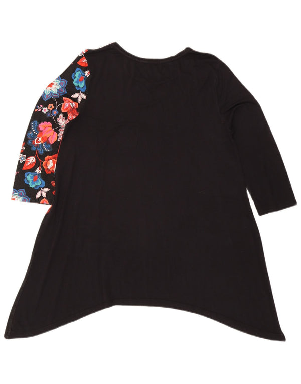 Desigual Womens Graphic 3/4 Sleeve Tunic Top UK 14 Large Black Floral
