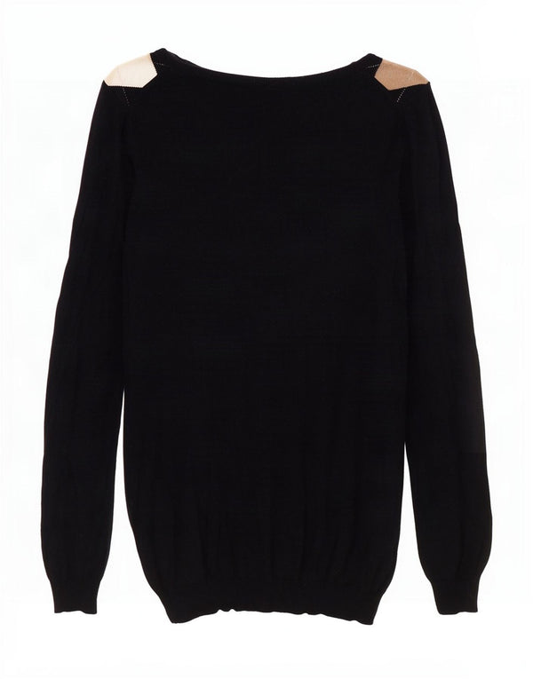 Massimo Dutti Womens Boat Neck Jumper Sweater UK 12 Medium Navy Blue