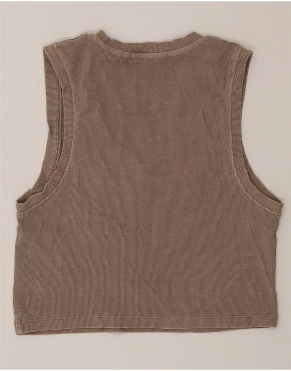 Calvin Klein Jeans Womens Crop Graphic Vest Top UK 14 Large Brown Cotton