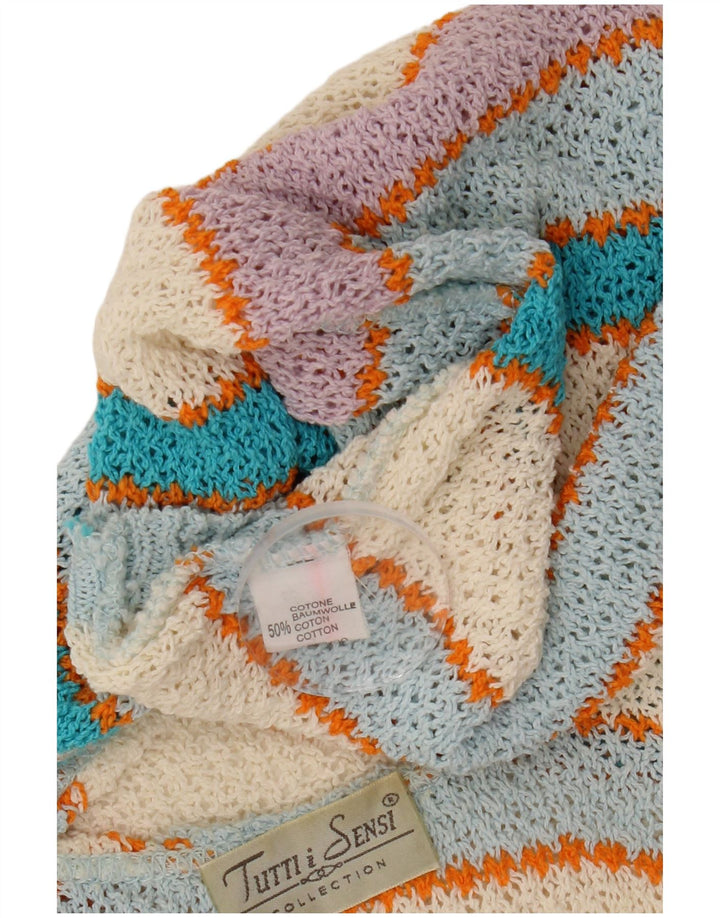 VINTAGE Womens Vest Tank Top UK 14 Large Multicoloured Striped Cotton