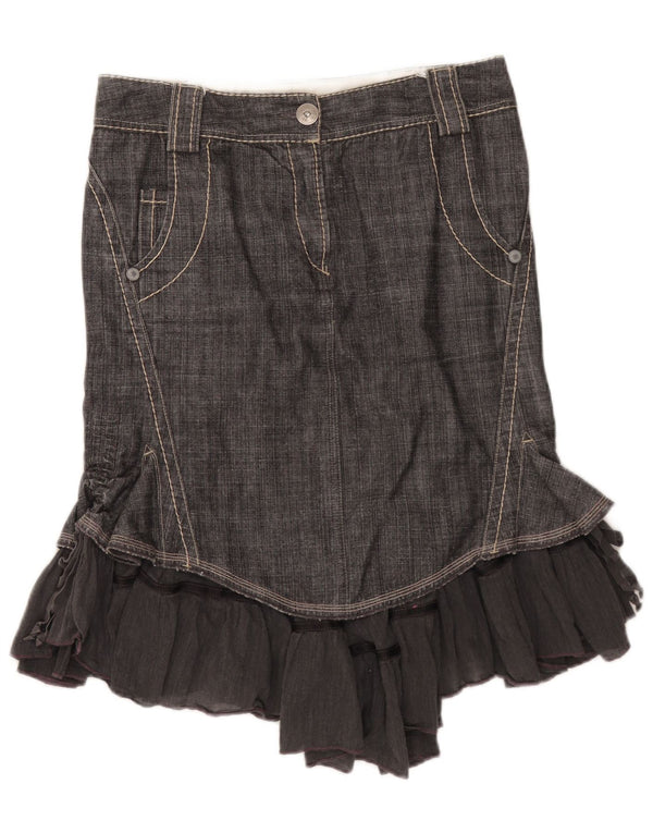 Vintage Womens Asymmetric Denim Skirt IT 46 Large W33 Grey Cotton