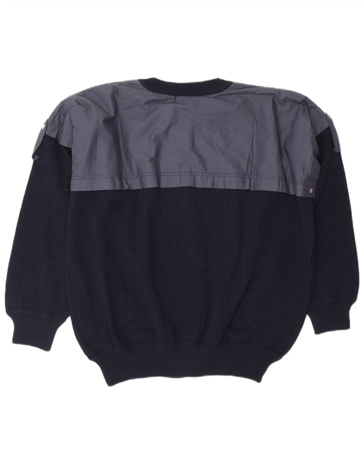 Vintage Mens Cardigan Sweater XL Navy Blue Colourblock Wool