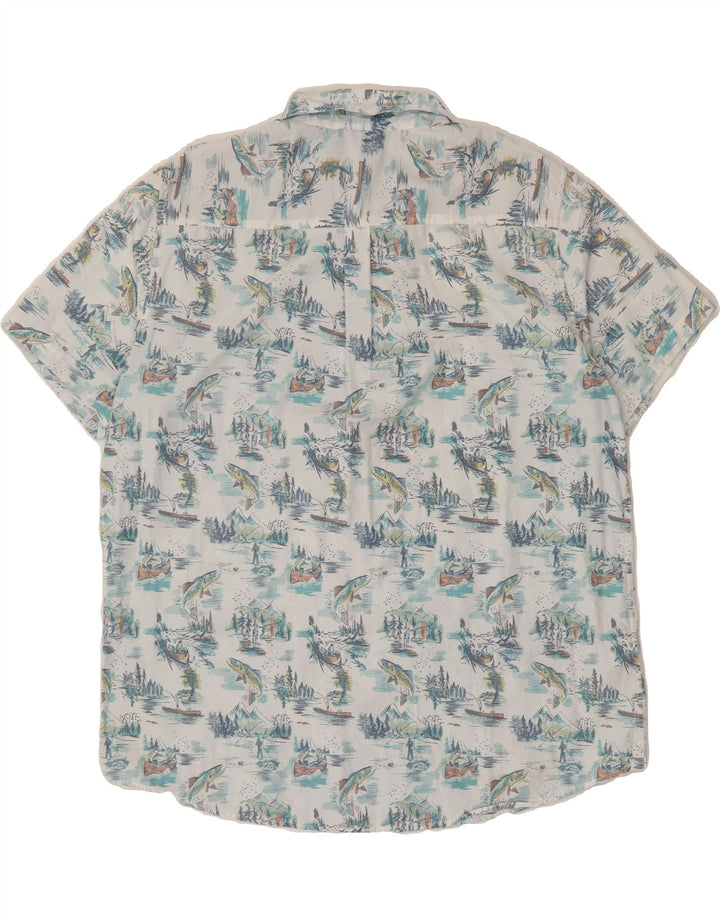 EDDIE BAUER Mens Abstract Pattern Short Sleeve Shirt XL Blue Cotton Vintage Eddie Bauer and Second-Hand Eddie Bauer from Messina Hembry 