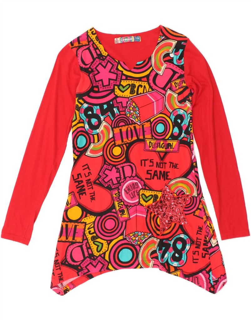 DESIGUAL Girls Graphic Tunic Top 13-14 Years Red Cotton | Vintage Desigual | Thrift | Second-Hand Desigual | Used Clothing | Messina Hembry 