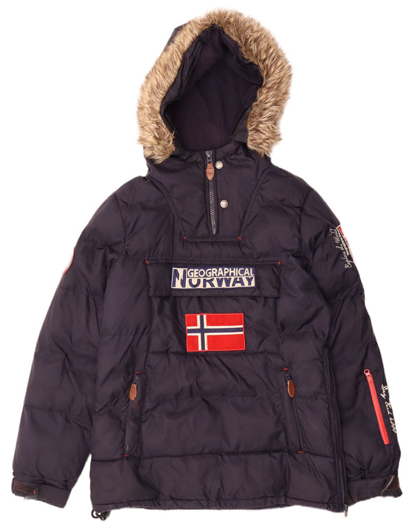 Norway Mens Hooded Anorak Padded Jacket UK 36 Small Navy Blue Polyester