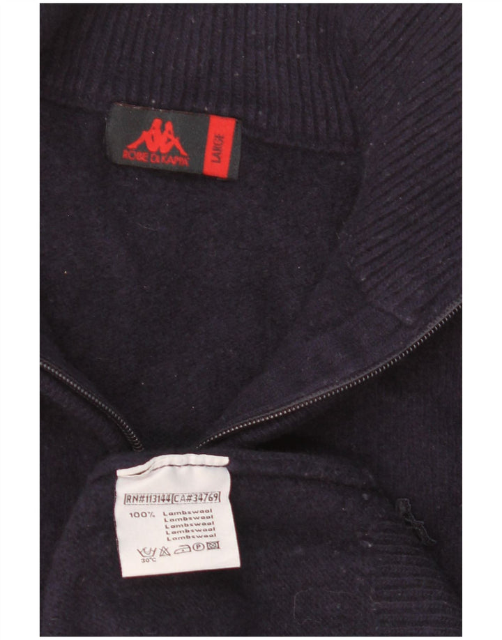 Kappa Mens Zip Neck Jumper Sweater Large Navy Blue Lambswool