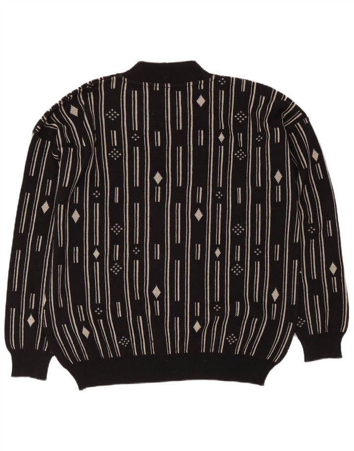 De Pietri Mens Crew Neck Jumper Sweater IT 48 Medium Black Geometric