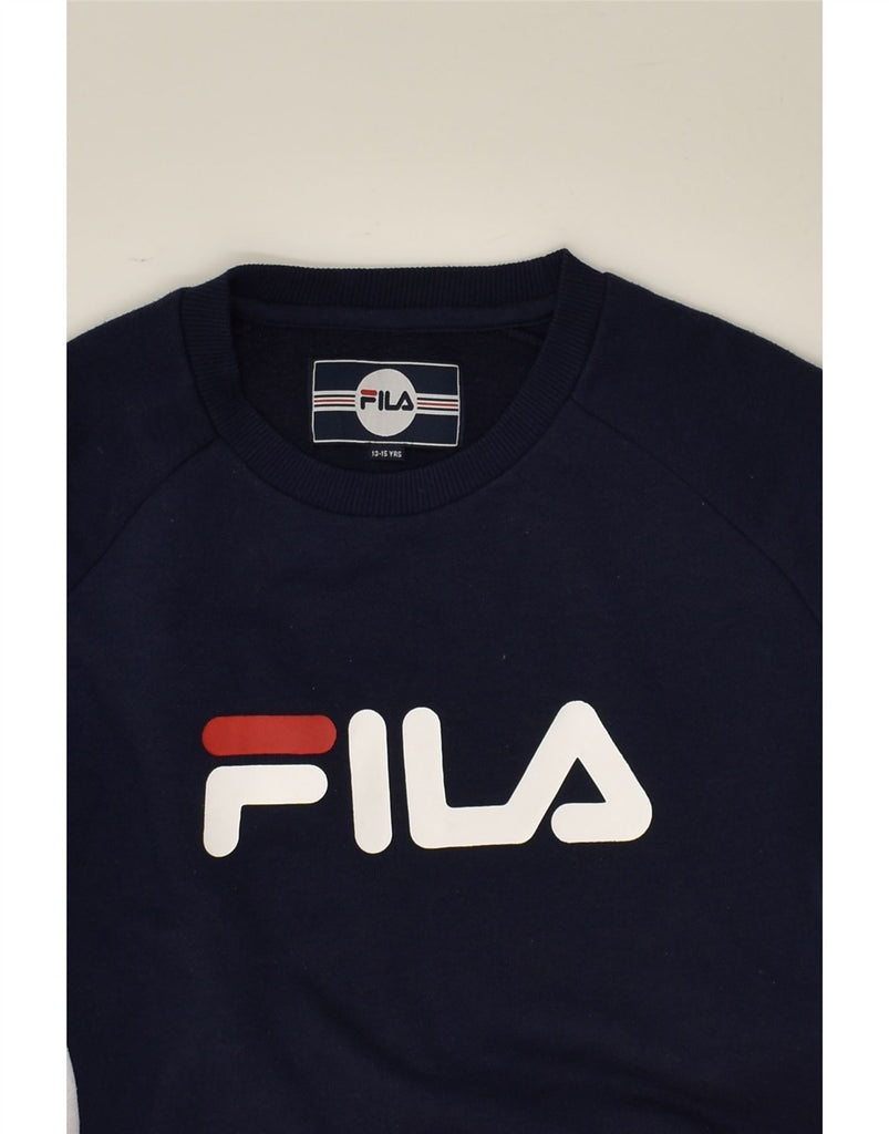 FILA Boys Oversized Graphic Sweatshirt Jumper 13-14 Years Navy Blue | Vintage Fila | Thrift | Second-Hand Fila | Used Clothing | Messina Hembry 