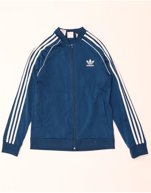 Adidas Boys Tracksuit Top Jacket 13-14 Years Blue Polyester