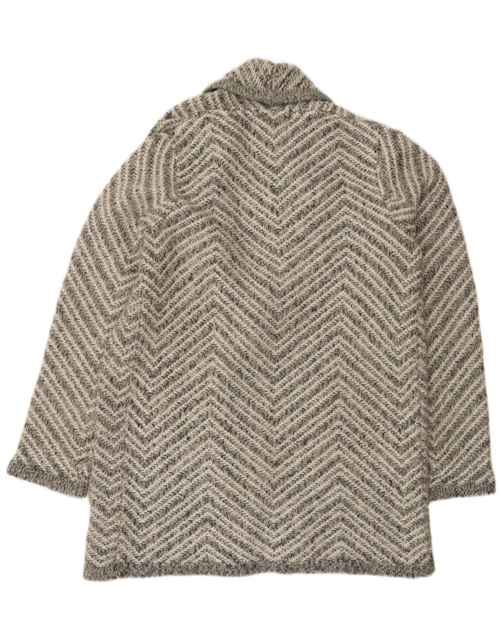 Marks & Spencer Womens Longline Cardigan Sweater UK 14 Medium Grey Chevron