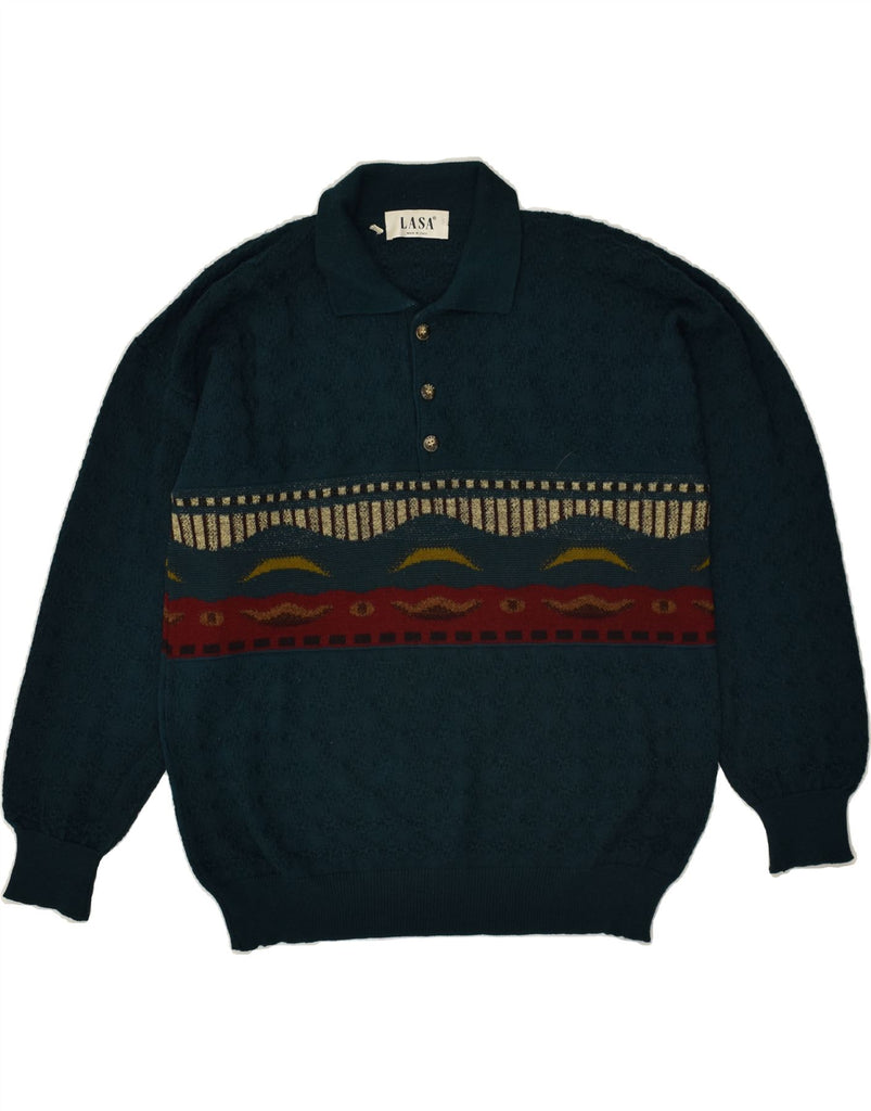 VINTAGE Mens Polo Neck Jumper Sweater Medium Green Fair Isle | Vintage Vintage | Thrift | Second-Hand Vintage | Used Clothing | Messina Hembry 