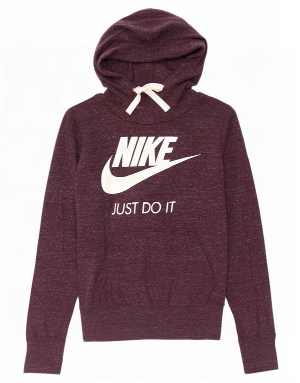 Nike Womens Graphic Hoodie Jumper UK 6 XS Purple Flecked Cotton