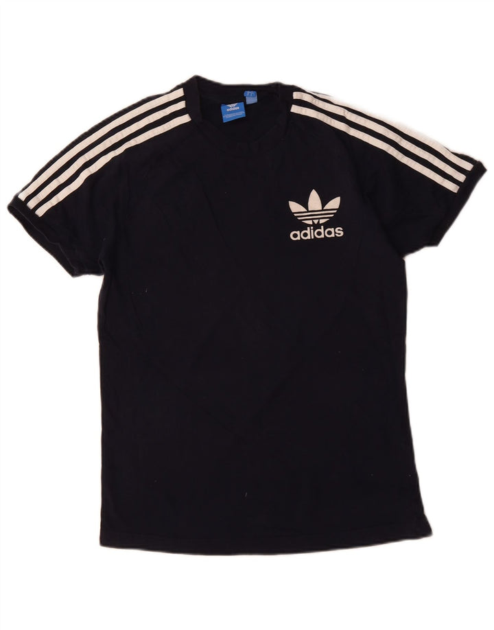 ADIDAS Womens Graphic T-Shirt Top UK 10 Small Navy Blue Cotton