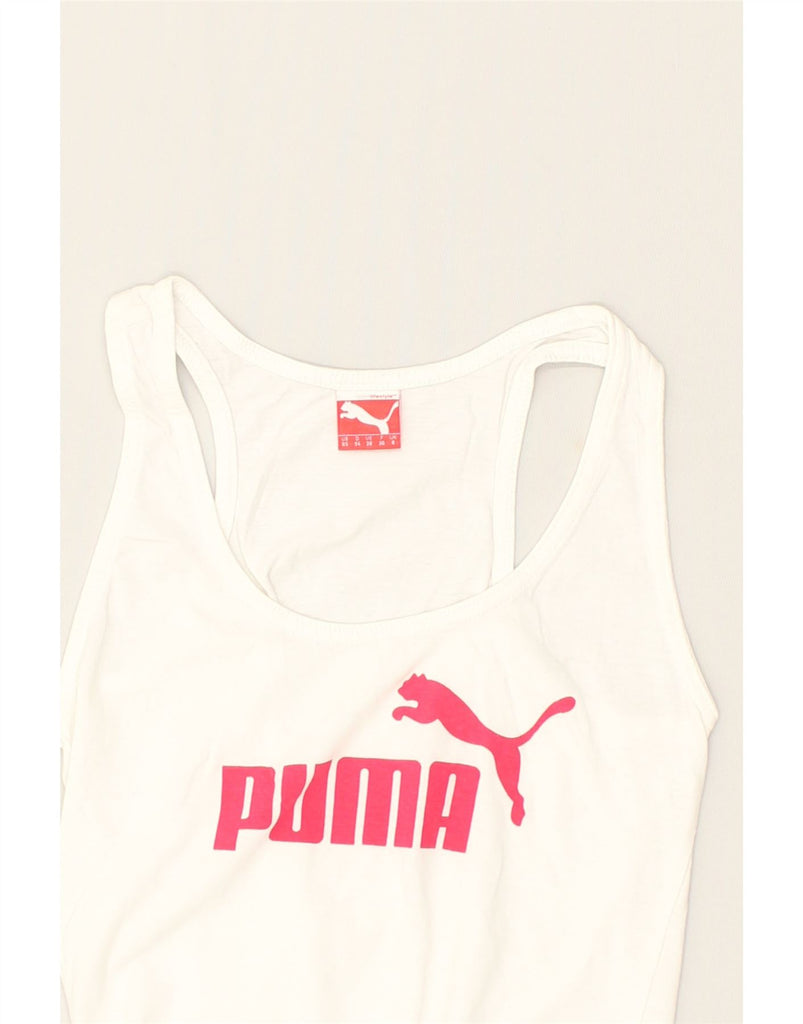 PUMA Womens Graphic Vest Top UK 8 Small  White Cotton | Vintage Puma | Thrift | Second-Hand Puma | Used Clothing | Messina Hembry 