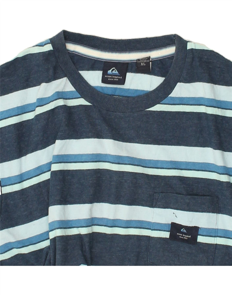 QUIKSILVER Mens Slim T-Shirt Top XL Blue Striped Cotton | Vintage Quiksilver | Thrift | Second-Hand Quiksilver | Used Clothing | Messina Hembry 