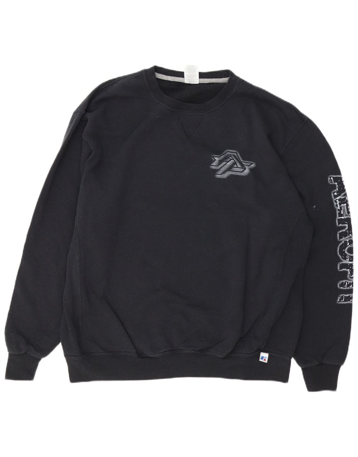 RUSSELL ATHLETIC Mens Graphic Sweatshirt Jumper XL Black Cotton