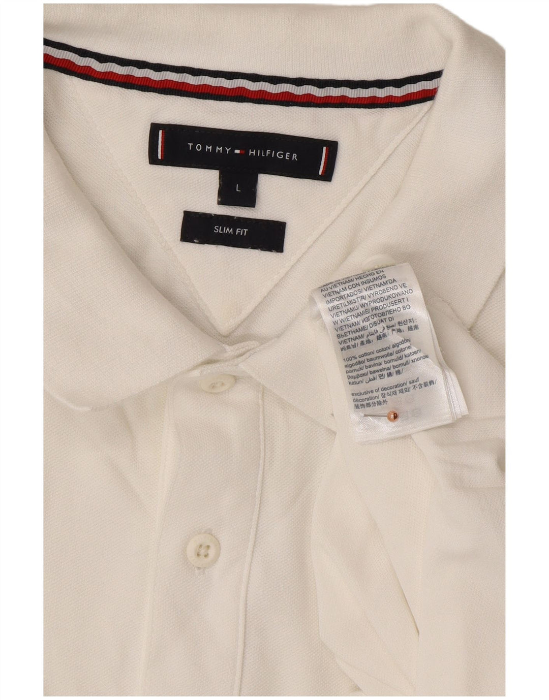 TOMMY HILFIGER Mens Slim Fit Polo Shirt Large White Cotton
