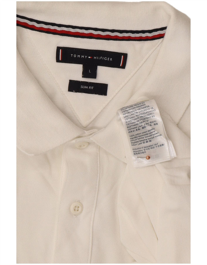 TOMMY HILFIGER Mens Slim Fit Polo Shirt Large White Cotton