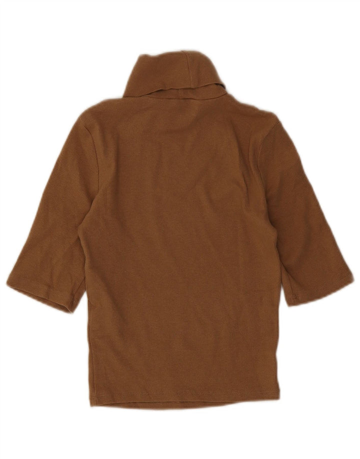 Zara Womens Roll Neck Crop Top UK 8 Small Brown Cotton