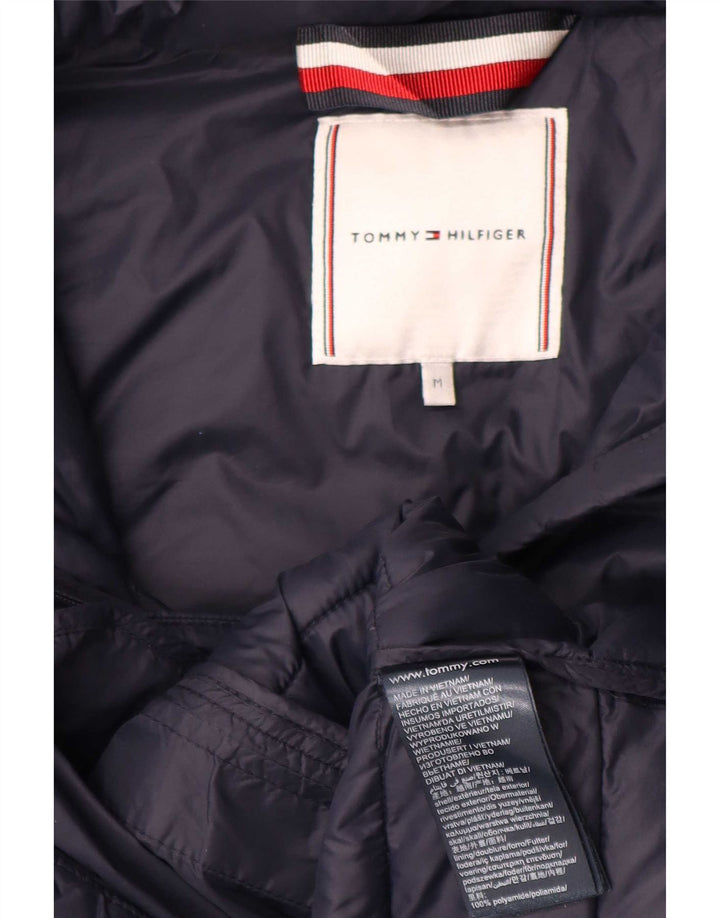 Tommy Hilfiger Womens Graphic Hooded Padded Jacket UK 14 Medium Navy Blue
