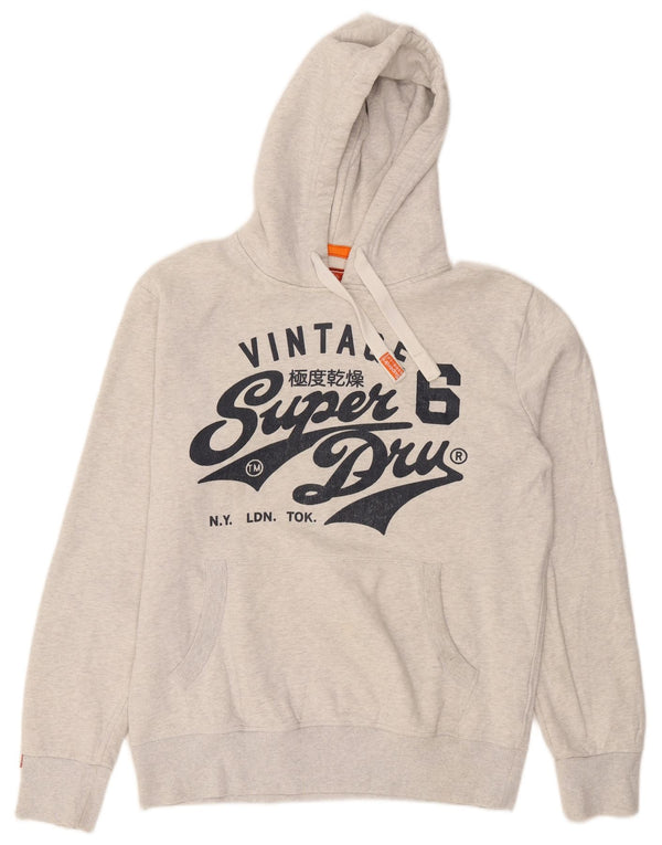 Superdry Mens Graphic Hoodie Jumper XL Grey Flecked Cotton