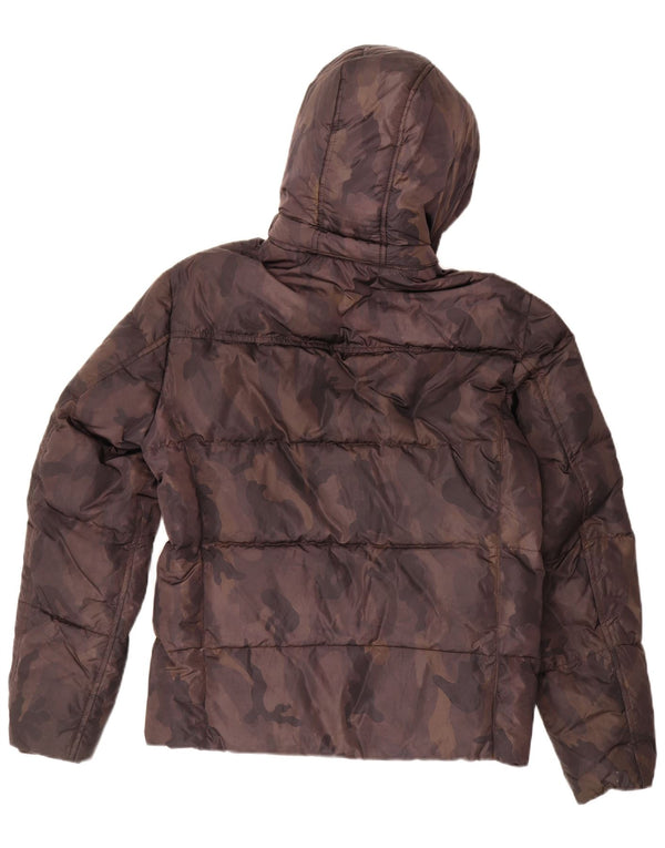 Fay Mens Hooded Padded Jacket UK 36 Small Brown Camouflage