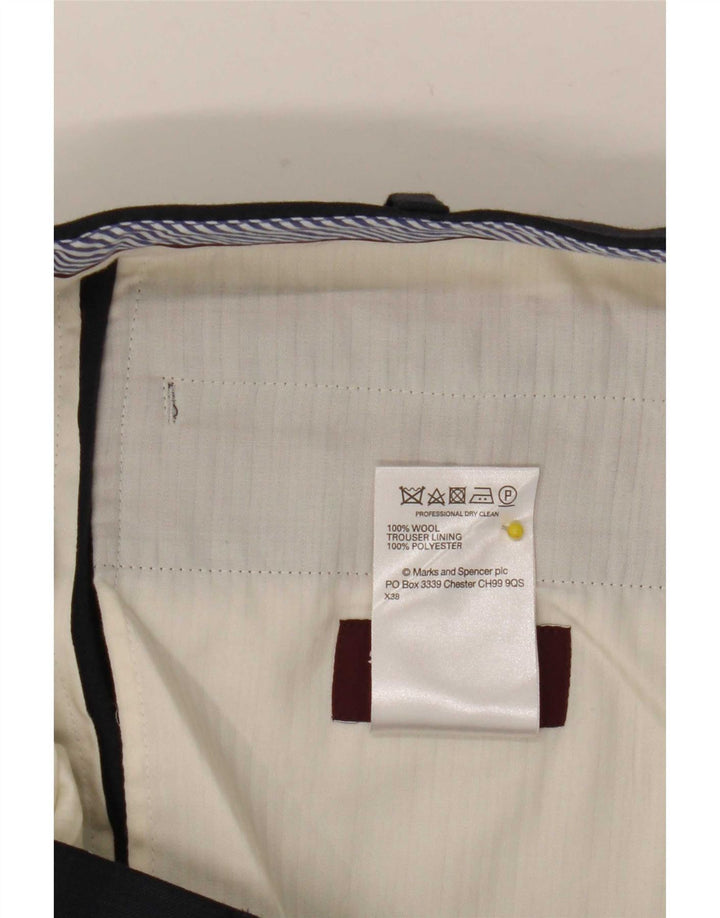Marks & Spencer Mens Straight Suit Trousers W38 L31 Navy Blue Wool