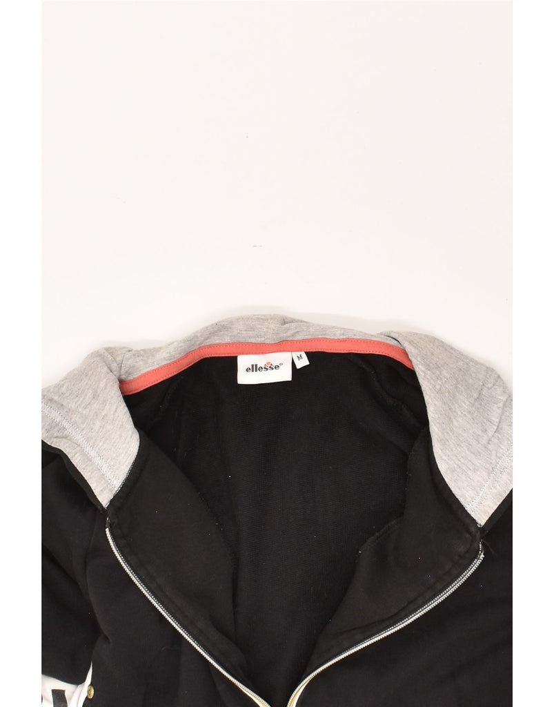 ELLESSE Womens Crop Graphic Zip Hoodie Sweater UK 14 Medium Black | Vintage Ellesse | Thrift | Second-Hand Ellesse | Used Clothing | Messina Hembry 