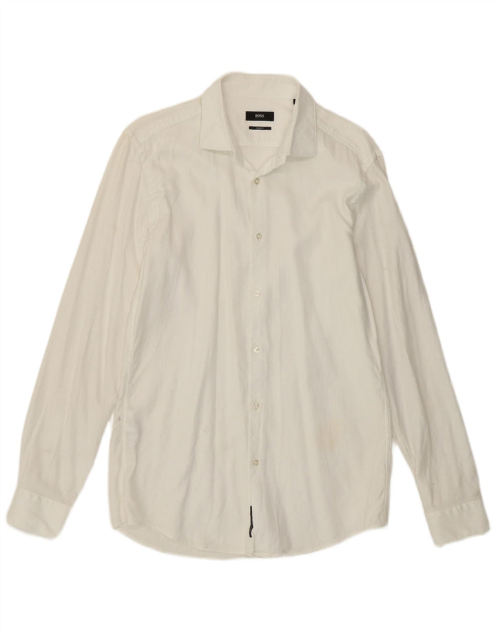 Hugo Boss Mens Slim Fit Shirt Size 40 15 3/4 Medium White Cotton
