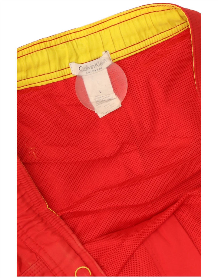 Calvin Klein Mens Graphic Swimming Shorts Large  Red Colourblock Polyester
