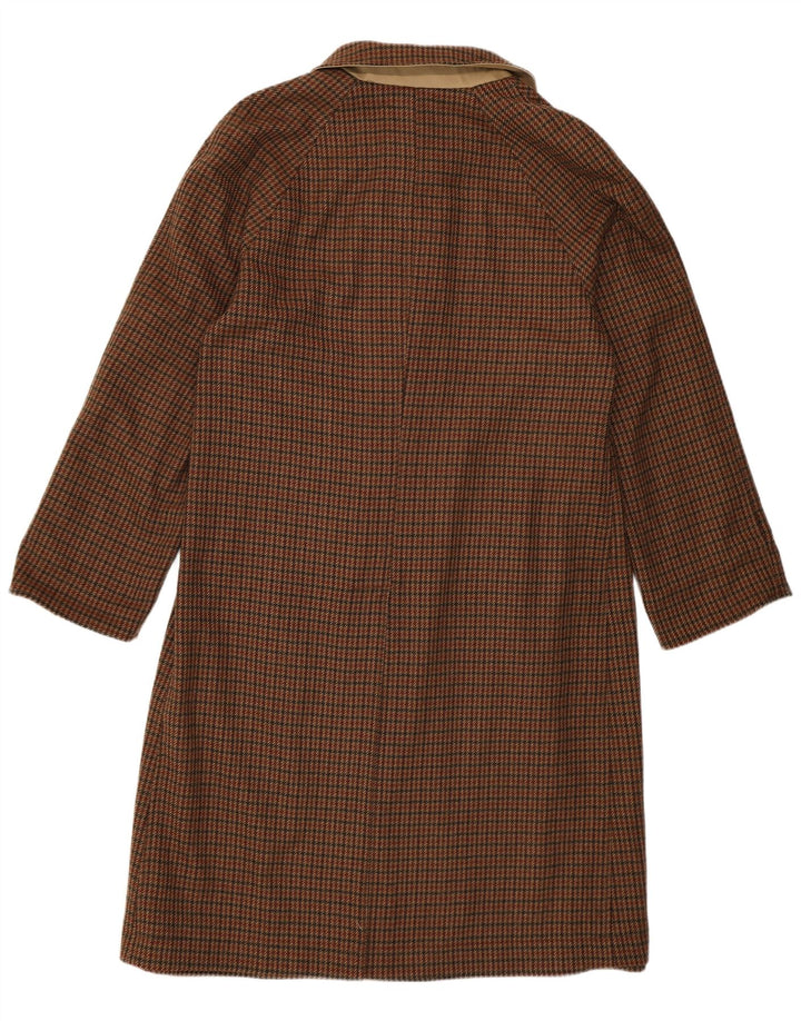 Vintage Womens Reversible Overcoat EU 48 2XL Brown Houndstooth Wool