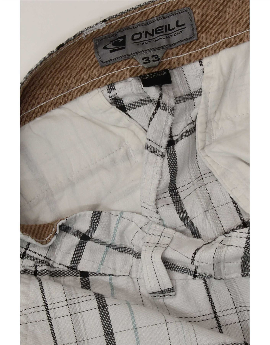 O'Neill Mens Chino Shorts W33 Medium White Check Polyester