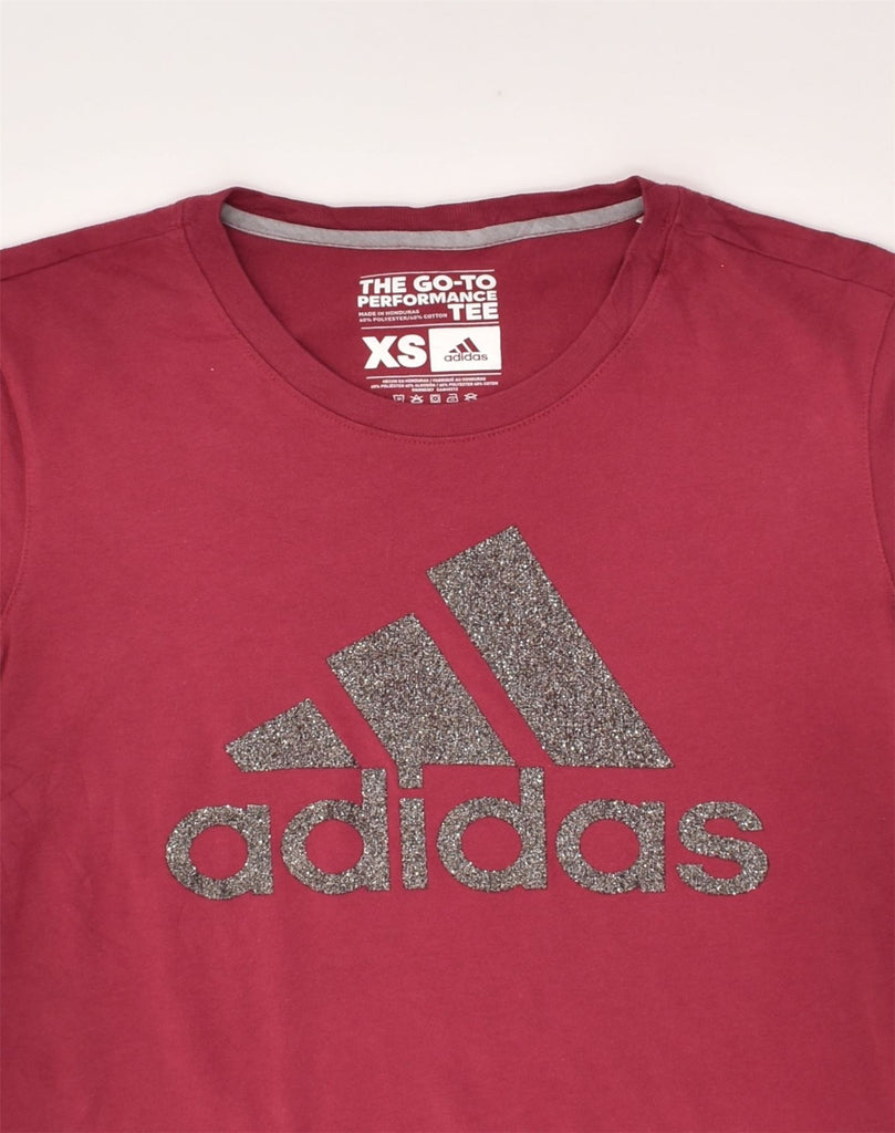 ADIDAS Womens Performance Graphic T-Shirt Top UK 6 XS Red Polyester | Vintage Adidas | Thrift | Second-Hand Adidas | Used Clothing | Messina Hembry 