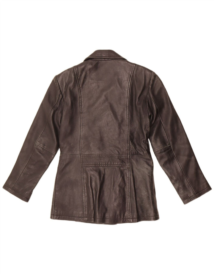 Vintage Womens Double Breasted Leather Jacket UK 10 Small Black Leather