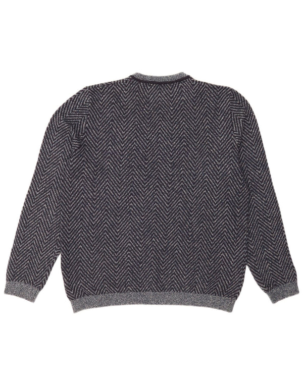 Ted Baker Mens Crew Neck Jumper Sweater Size 5 XL Navy Blue Chevron Cotton