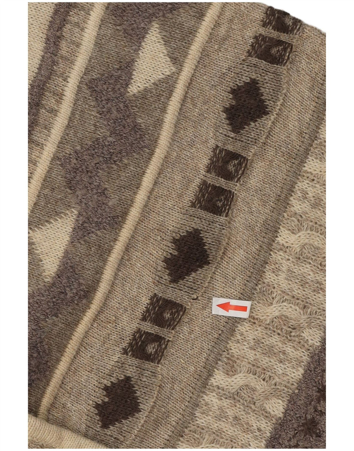 Vintage Womens Cardigan Sweater UK 16 Large Beige Fair Isle