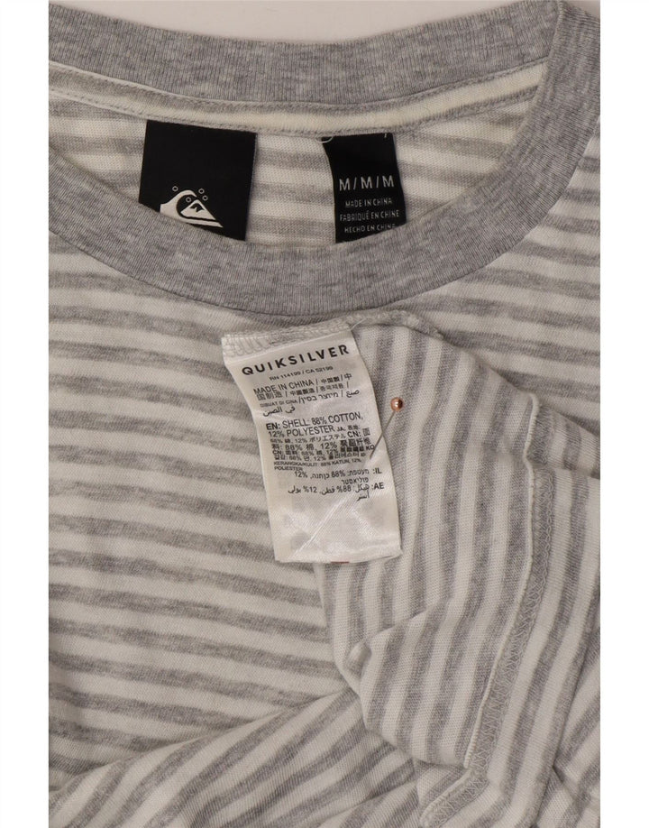 QUIKSILVER Womens Oversized Crop Top Long Sleeve UK 14 Medium Grey Striped