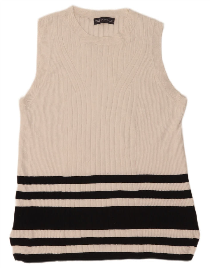 Marks & Spencer Womens Vest Tank Top UK 14 Large White Striped Viscose